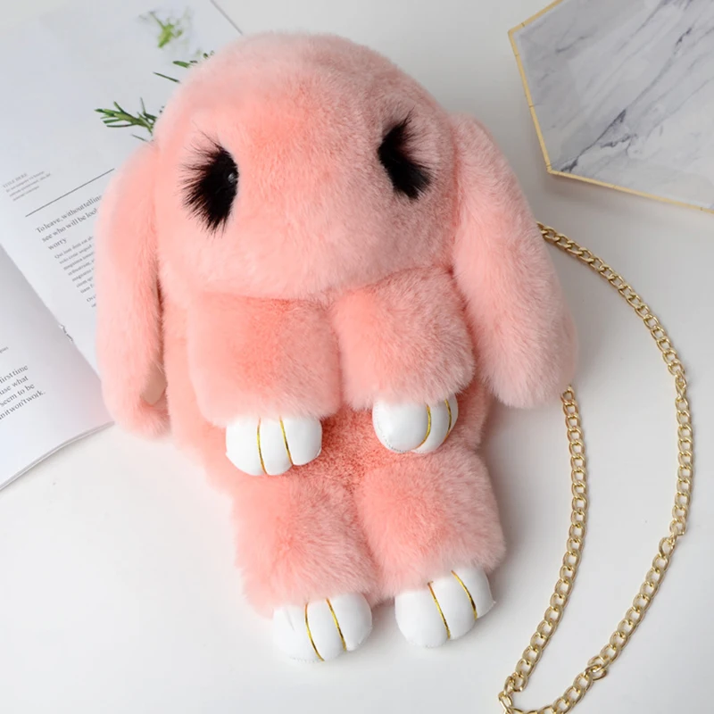 ZGY Пушистый Плюшевый Рюкзак с кроликом Kawaii меховая помпонная сумка на ремне милая