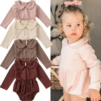 

Newborn Baby Girl Boy Romper Jumpsuit Outfit Knitted Solid Peter Pan Collar Rompers Winter Clothes