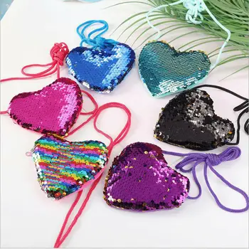 

2020 New Fashion Kid Girl Sequin Shoulder Bag Crossbody Heart Mini Bags Luxurious Coin Packet Lady Girls Handbag Purse 7 Colors
