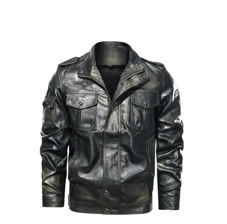 best leather jackets for men Men Zipper Motocycle Jacket Plus Size Coats New Fashion Mens Leather Jacket Military Chest Big Pockets Brown Leather Jacket vintage leather bomber jacket