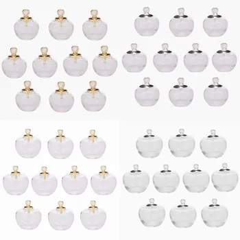 

5sets apple water drop shape hollow glass ball with silver color cap set glass vials pendant glass bottle jewelry findings