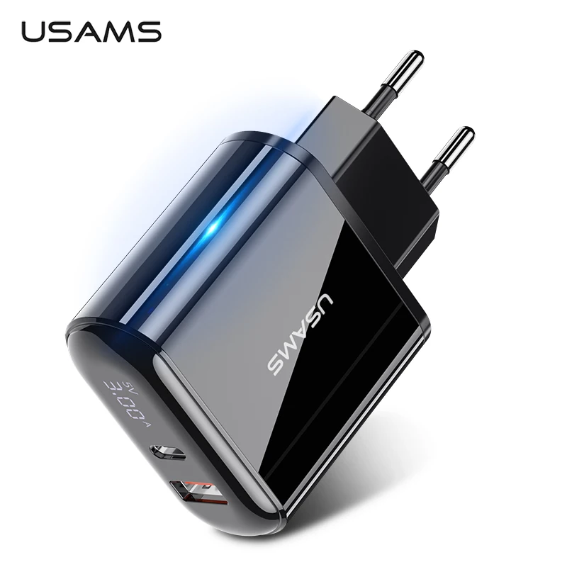 USAMS светодиодный дисплей USB зарядное устройство PD3.0 QC3.0 Быстрая зарядка США ЕС