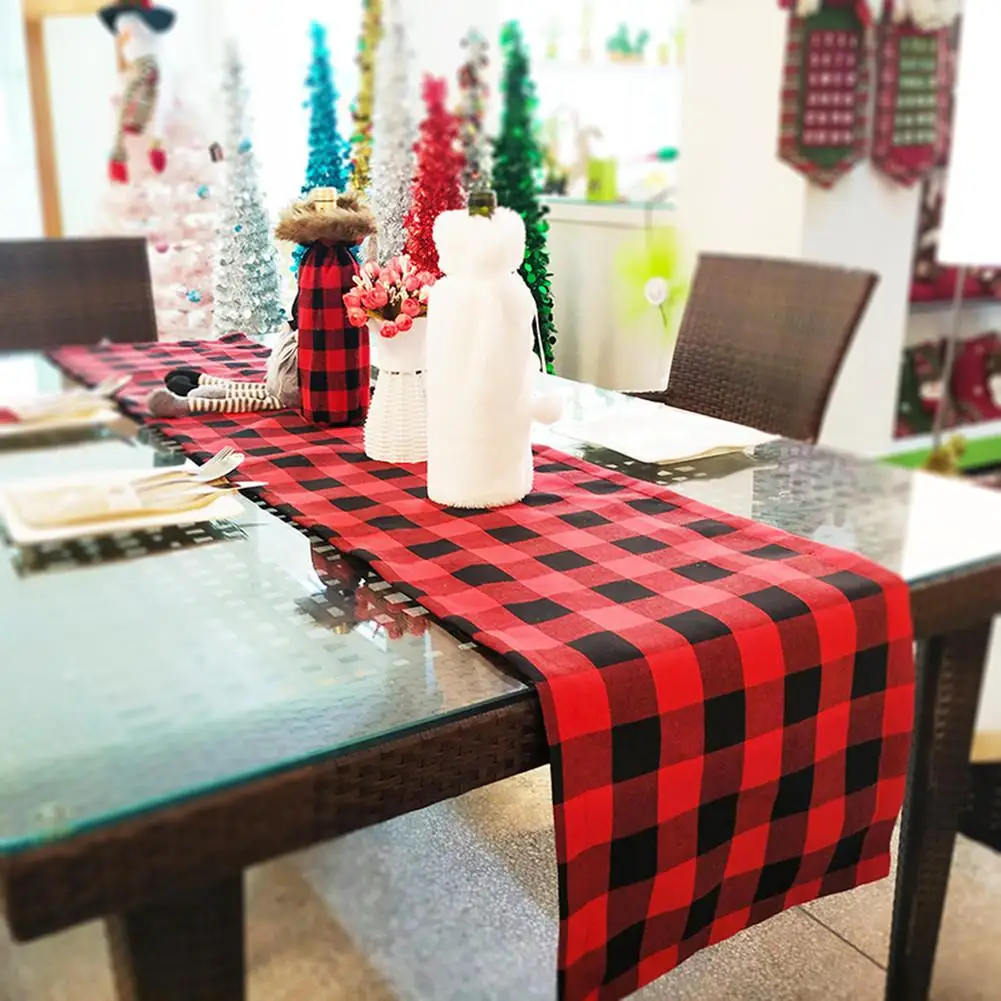 

LanLan Double-Sided Chequered Linen Table Runner for Christmas Dinner Decorations