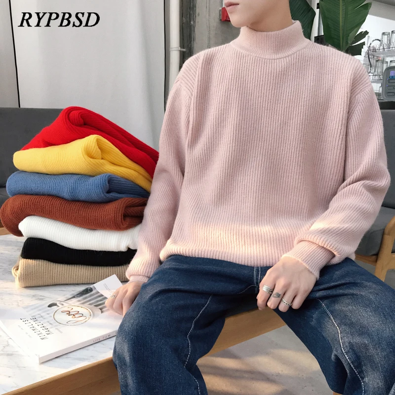 Christmas Sweater Men Winter Fashion High Quality Long Sleeve Jumper Pullover Warm Solid Knitted Cashmere Turtleneck Sweater Men