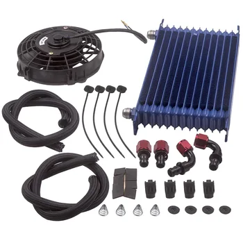 

AN10 Universal 13 Row Engine Trust Oil Cooler + 7" Electric Fan Kit Blue