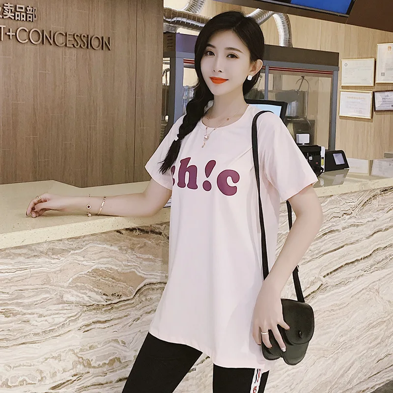 

Pregnant Women Summer Wear Tops Pure Cotton Large Size Dress Pregnant WOMEN'S T-shirt Summer Mid-length Short Sleeve Loose-Fit K