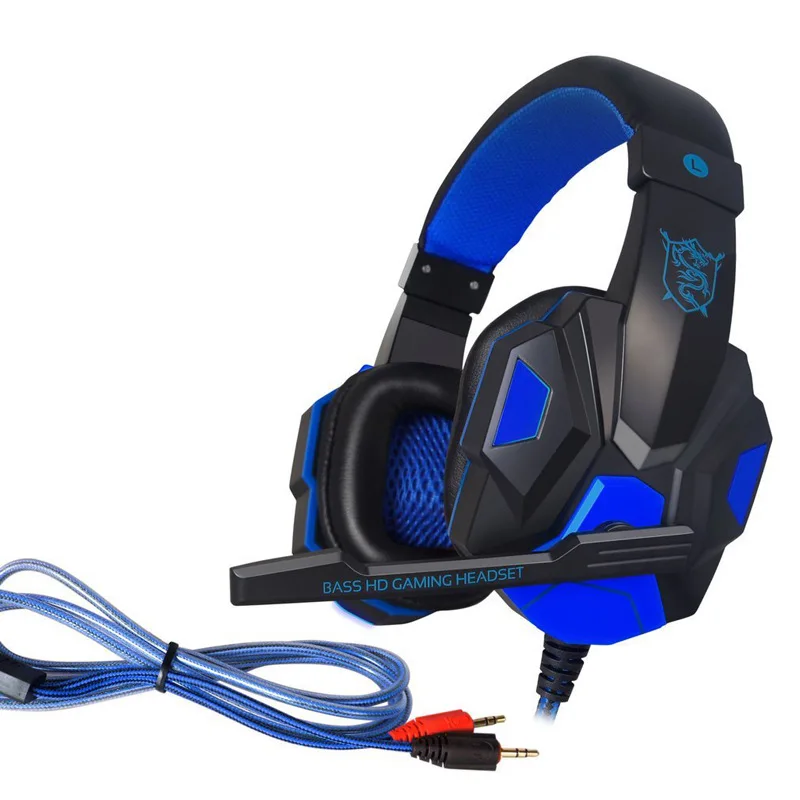 FOOVDO Gaming Headset Weave Cable Earphone Wired Gamer Headphone Stereo Sound Headsets with Mic LED Light for Computer PC Gamer