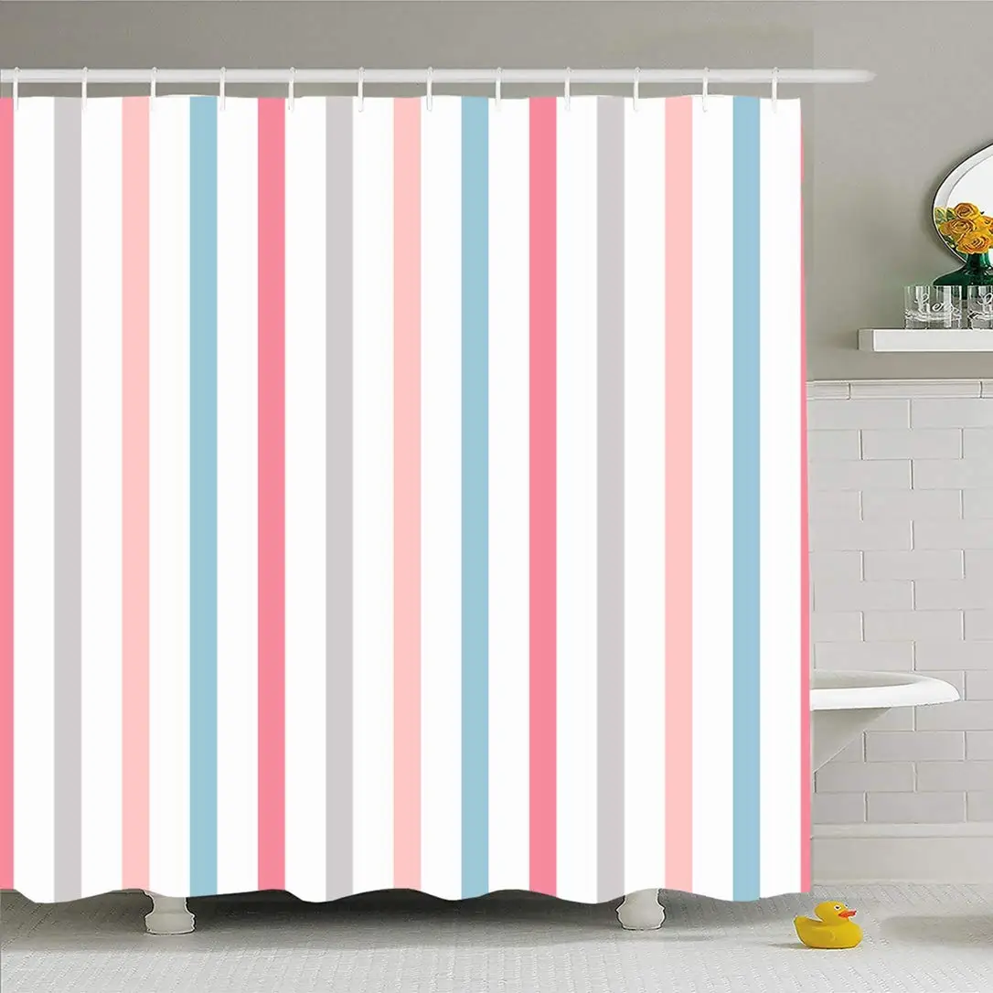 

Shower Curtain Set with Hooks 60x72 Coral Print Blue Geometric Web Modern Square Grey Template Pattern Paper Colorful Textures