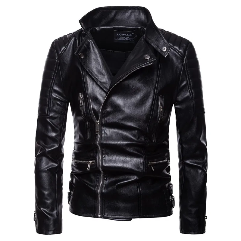Черный KIMSERE Марка NEW Fashion Hi Street мотоциклетные куртки, для мужчин, модная мужская уличная байкерская куртка из искусственной кожи, верхняя одежда с отложным воротником большие Размеры M-5XL - Цвет: Черный
