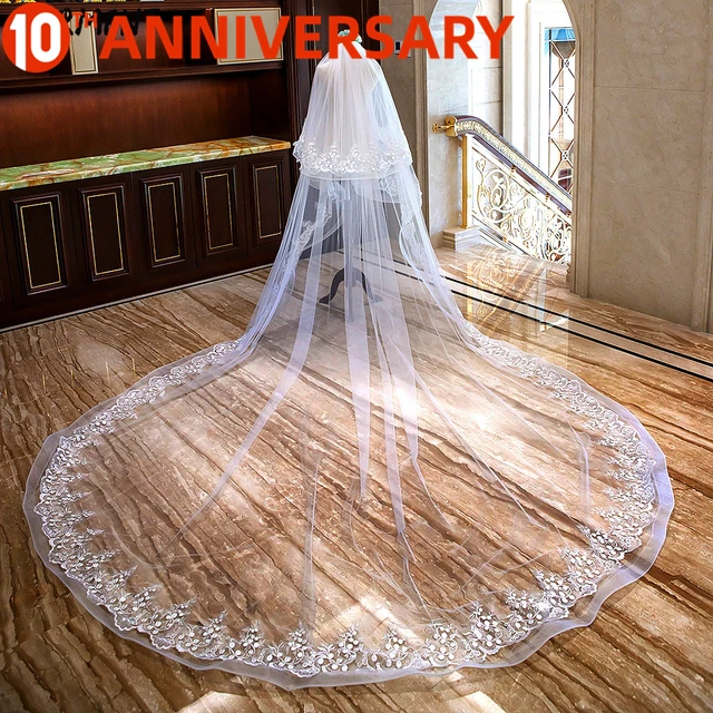 $ SERMEN Beaded New Veil 3 Meters Wide 4 Meters Long Two Layers Elastic Side Circle Lace Wedding Accessories
