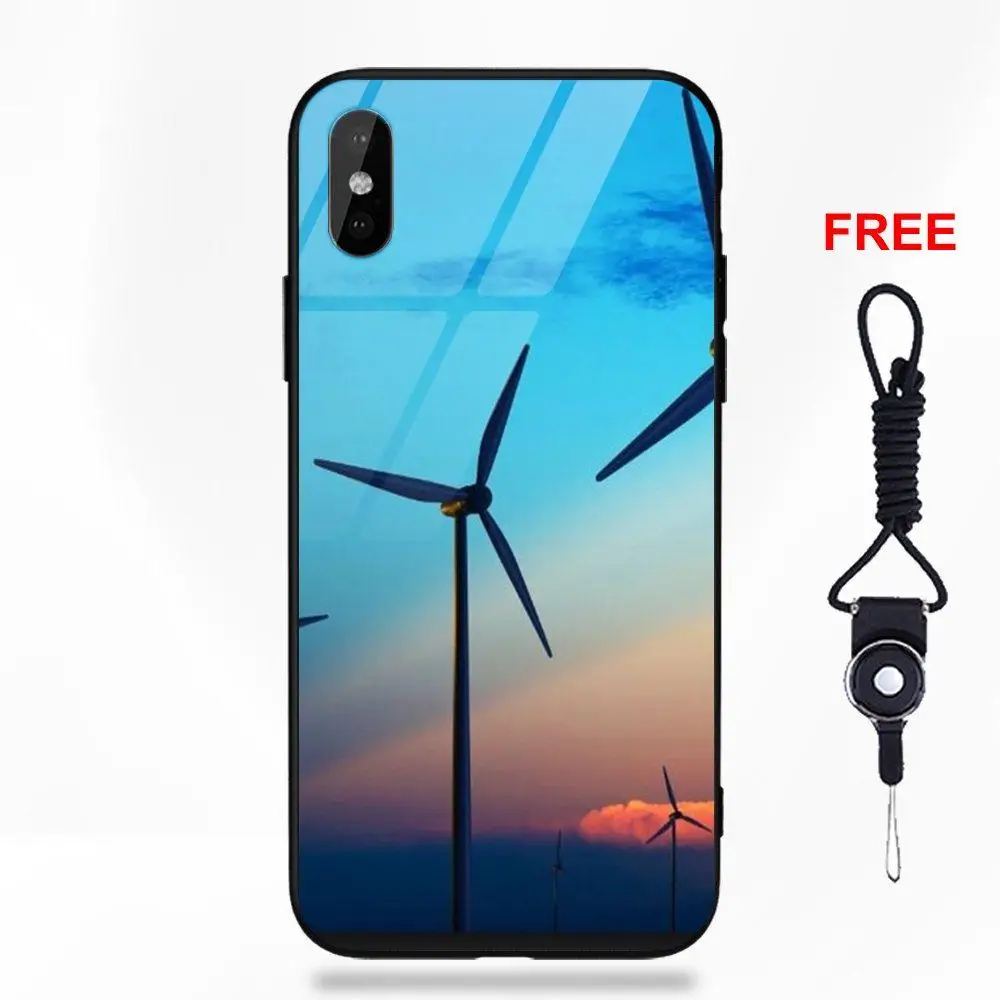 Природа Пейзаж ветряные турбины для Apple iPhone 5 5C 5S SE 6 6S 7 8 Plus X XS Max XR Мягкий ТПУ чехол закаленное стеклянные крышки Чехлы