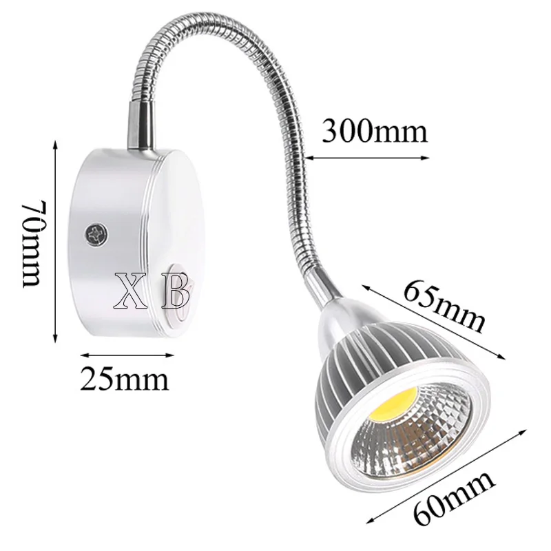 Wall Lamp 5W 7W Home Hotel Loft Bedside Reading Book Black Silver Light Flexiable ON/OFF Switch 90-260V Spot LED Bulb 2