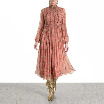 

Autumn 2019 Dress Sexy Celebrity Pink Print O Neck Women Draped Elegant Fashion Night Club Body con Party Dresses Wholesale