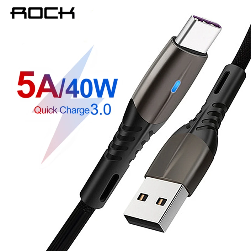 ROCK цинковый сплав 5a type C кабель супер быстрая зарядка для huawei samsung Xiaomi Redmi Note 7 Мобильный телефон USB C type-c кабель провод