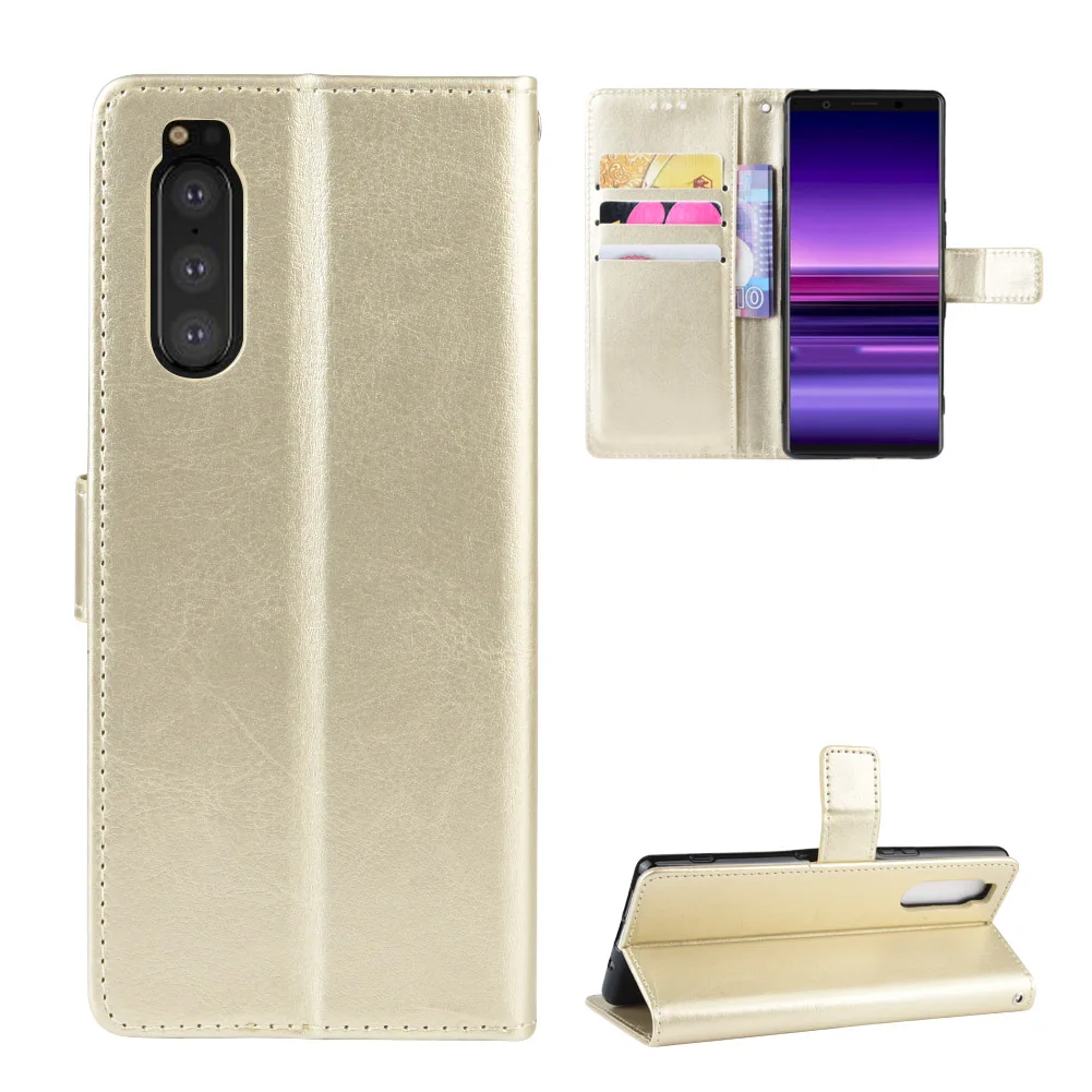 Чехол для Sony Xperia 2 Crazy Horse с откидной подставкой из искусственной кожи защитой от
