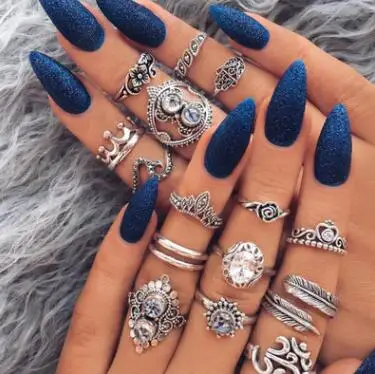 16pcs/Set Bohemia Heart Flower Rings for Women Rhinestone Carved Knuckle Midi Antique Silver Jewelry кольцо | Украшения и