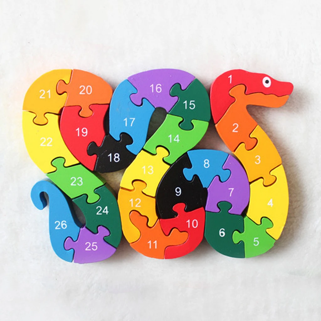 1 x Holzblock Alphabet Anzahl Gebäude Puzzle Schlange Form Kind Spielzeug Neu 