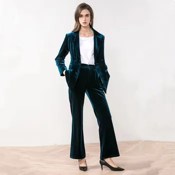 

Velvet Women Blazer Suits Long Jacket Fashion Ladies Pantsuit Costumes Womens Suits Blazer with Pants Custom Made