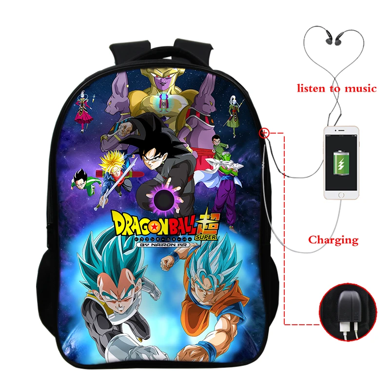 Mochila dragon ball рюкзак и сумка Dos Супер usb зарядка Разъем для наушников рюкзак книжная Сумка для подростков сумка для ноутбука школьный