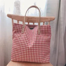 

Retro Large Capacity Plaid Korean Cotton Shoulder Bag for Women 2022 New Totes Bags Female Big Leather Handle Thickened Handbags