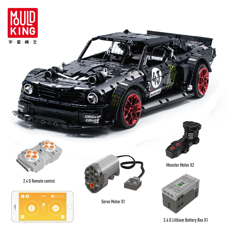 

DHL Technic MOC Building Blocks 1965 Ford Mustang Hoonicorn Racing Car App RC Technic Car With Motor Legoingly bricks set Toys