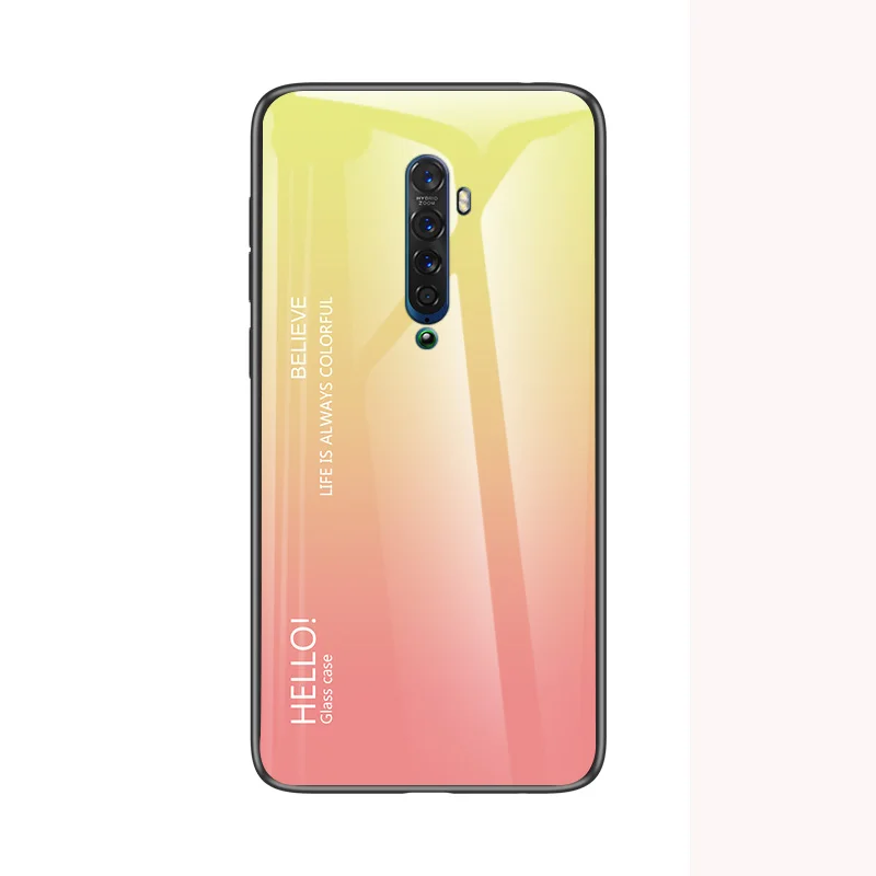 Цвет: желтый Модный чехол для телефона Oppo Reno Z 2, стеклянный чехол для телефона Oppo Reno 5G 10X Zoom, силиконовый бампер с полной защитой - Цвет: Цвет: желтый