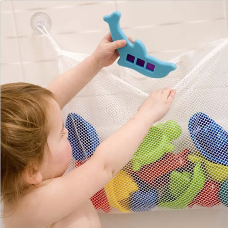 

Household dirty laundry mesh basket kids baby bath tub toy storage net folding hanging bag organiser for bathroom