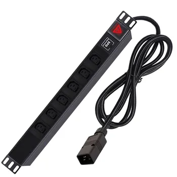 

19inch PDU Aluminum alloy Power Strip 6-bit IEC C13 Female Socket Double-break switch overload / lightning protection 2M Cord