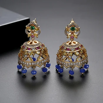 

Vintage Indian Zircon Bride Jhumka Earings Bell Bead Tassel Jhumki Dangle Drop Earring Tribal Jewelry Bollywood Stud Gypsy Gifts