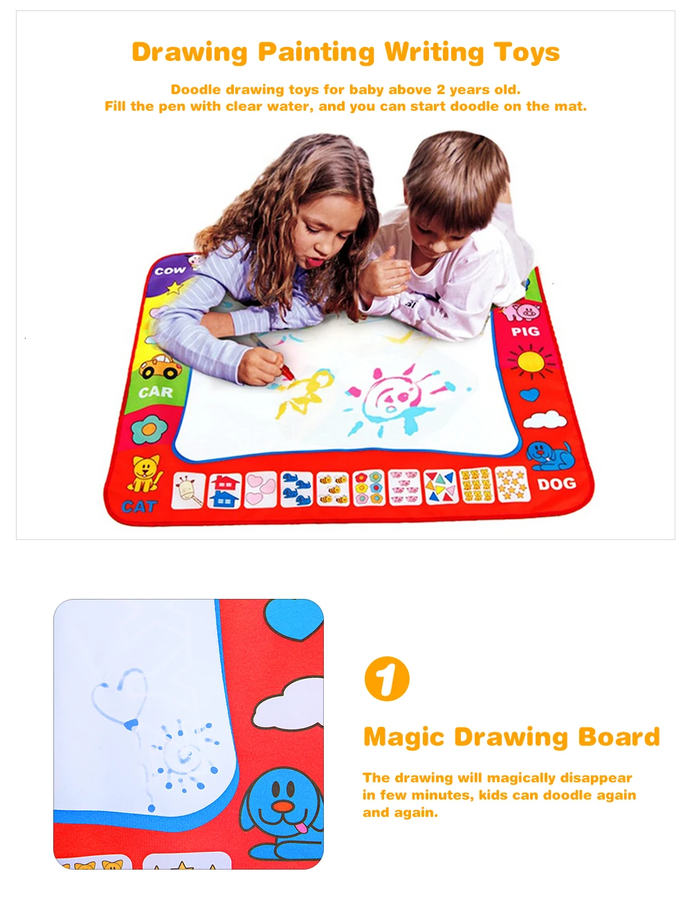 _0380X60cm Kids Water Drawing Painting Writing Toys Doodle Aquadoodle Mat Magic Drawing Board+2 Water Drawing Pen Intelligence Toys