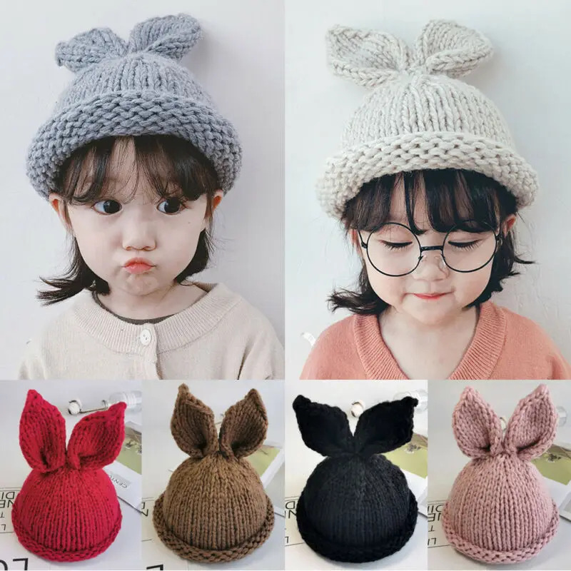 Г. Зимняя милая детская вязаная шапка с кроличьими ушками для мальчиков и девочек, Теплая Шапка-бини, детская однотонная шапка-Кепка унисекс, шапочка