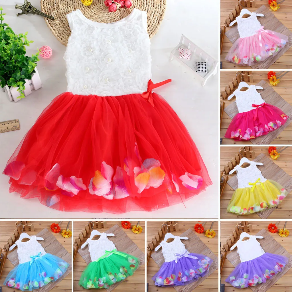 Toddler Infant Bowknot Tutu Petals Tulle Dresses Baby Girls Flower Gown Outfits | Детская одежда и обувь