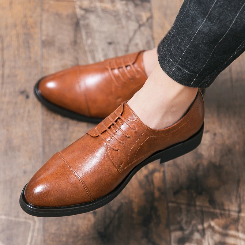 Genuine Leather Formal Men Shoes Lace Up Men Loafers Office Oxford Dress Shoes Wedding Zapatos Hombre Plus Size 38-48