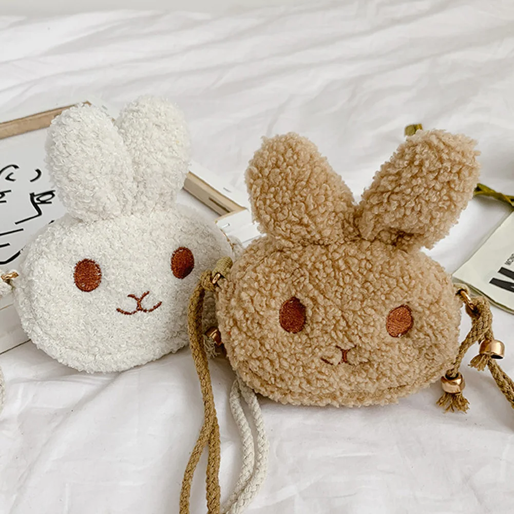 Новинка, брендовая сумка через плечо с милым кроликом для девочек, сумочка, Детская плюшевая сумка-мессенджер с кроликом, маленькие круглые сумки