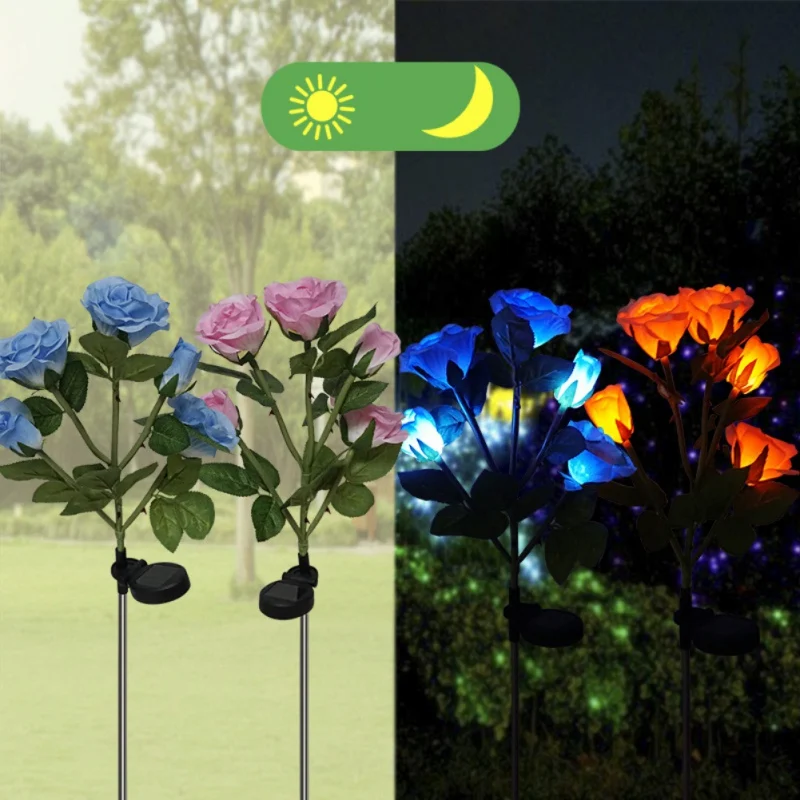 

5 LED Solar Powered Outdoor Lawn Lamp Artificial Rose Flower Garden Stainless steel lights Courtyard Lights Landscape Lamp
