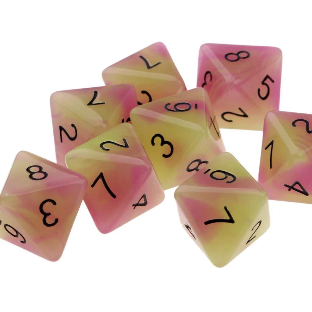 10pcs 8-Sided Dice Set Bright Colors 18 mm for Games Casino Gifts Teaching Dice Set 8 Sided Board Dices 