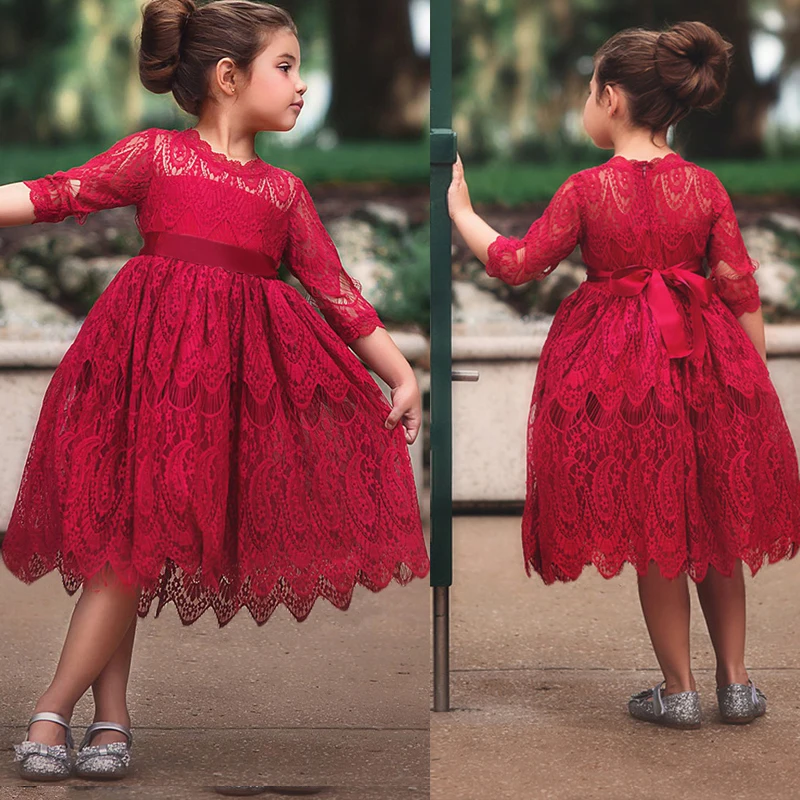 

2019 New Autumn Lace Girl Dress Fashion Tulle Princess Girl Party Dress New Year Costume for Kids Clothing Children Casual Gown