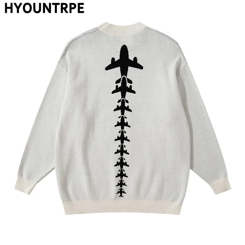Hip Hop Letter Knitted Oversize Sweater Men Harajuku O-neck Long Sleeve Pullover Streetwear Casual Loose Sweater Jumper Knitwear