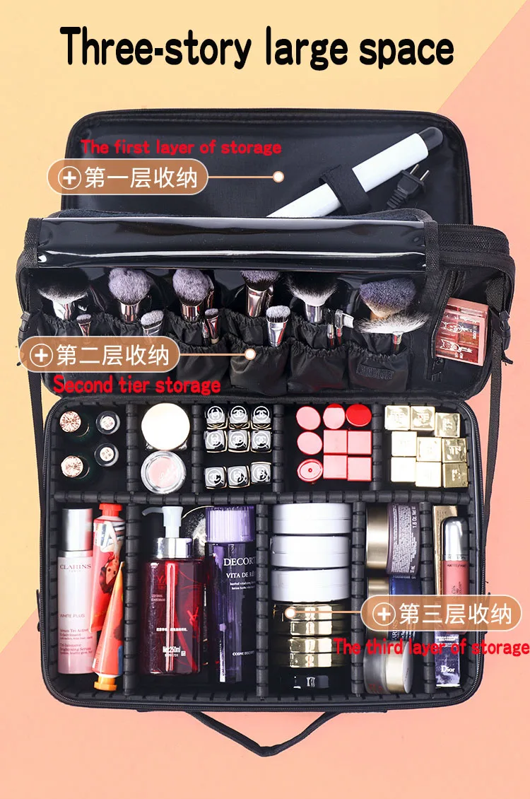 New Professional Makeup Organizer Cosmetic Case Bag Large Capacity Storage Case Multilayer Suitcase