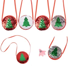 Модный детский кошелек для монет с блестками, новогодняя елка, сумка через плечо, нейлоновая круглая сумка, Прямая поставка