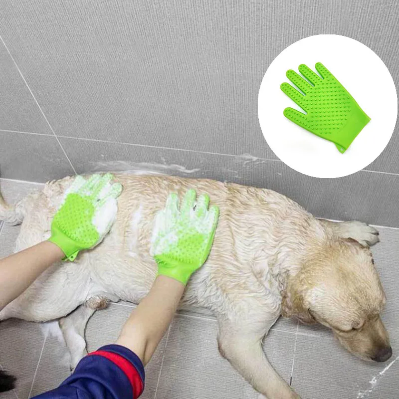 Cepillo de silicona para perros, guante suave, masaje de espalda eficiente, cepillo de lavado de piel, Gato, limpieza, guante, cepillos de baño