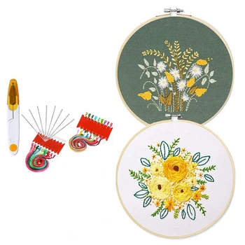 

2 Pack Embroidery Starter Kit with Pattern and Instructions Cross Stitch Set Full Range of Stamped Embroidery Kits with