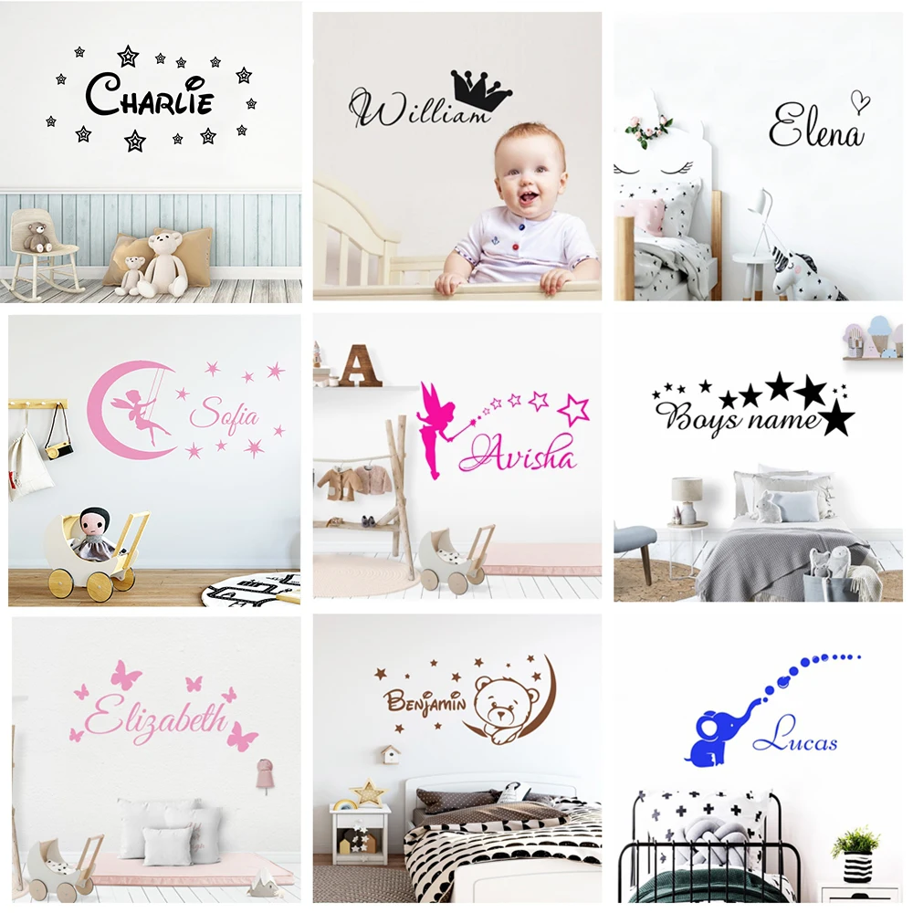 

Cartoon Custom Wall Decal Personalized Names Home Decoration Baby Name Vinyl Wall Sticker Nursery Boys Kids Room