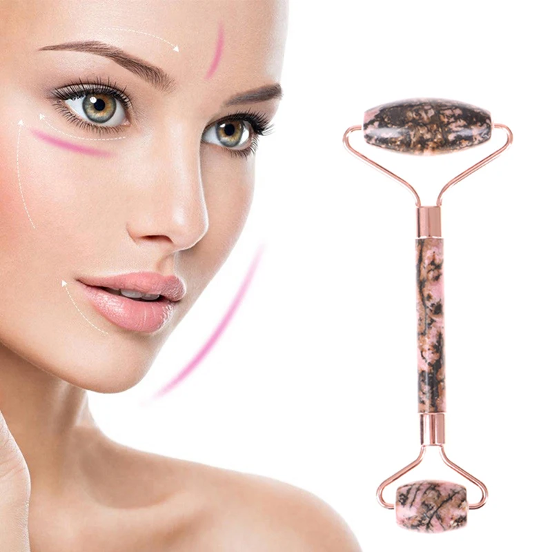 1PCS Rose Quartz Powder Crystal Jade Roller Massage Spa Natural Handmade Gua Sha Stone Facial Beauty Device Face Skin Care Tool