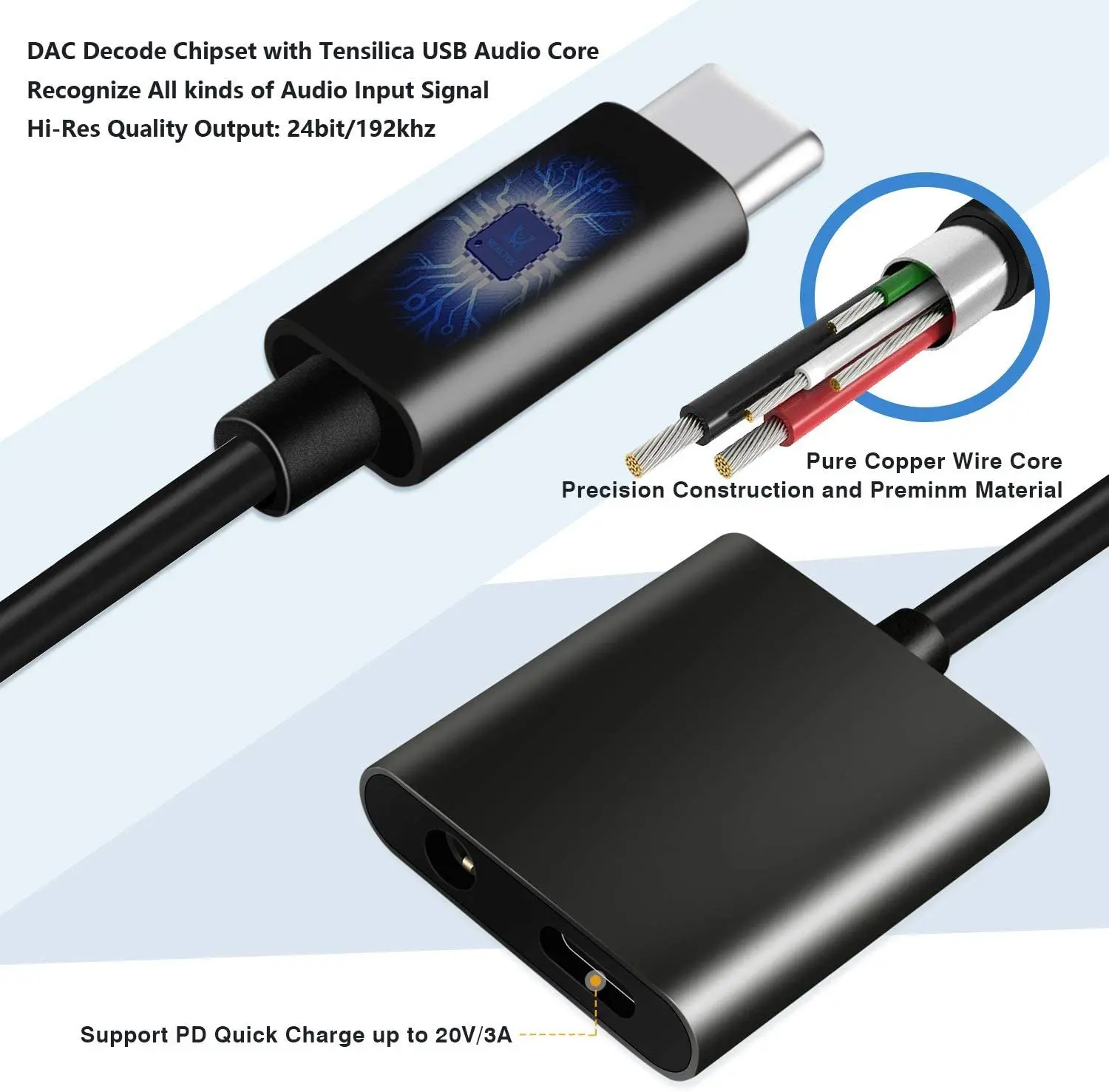 2 in 1 USB Type C to 3 5mm audio headphone charger and music jack adapter for Google Pixel 2 2XL 3 3 XL iPad Pro HTC Huawei P30