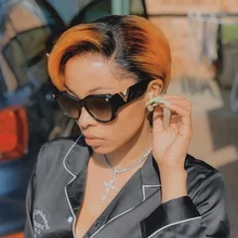 Peluca recta Bob corte Pixie Remy 4x4, peluca de encaje con cierre prearrancado, peluca con malla frontal, marrón, Ombre, pelucas de cabello humano para mujer M