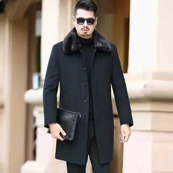 

2019 New Extra Long Real Fur Collar Wool Liner Coat Wool Men