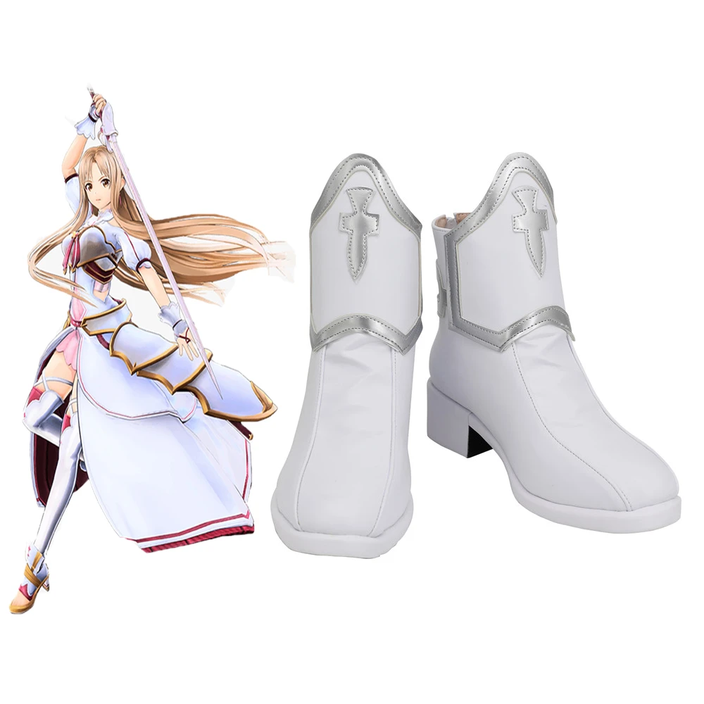 Zapatos de Cosplay Yuuki Asuna para mujer, juego de rol, fiesta Halloween, botas blancas de talla grande, Anime Sword Art Online|zapatos| - AliExpress