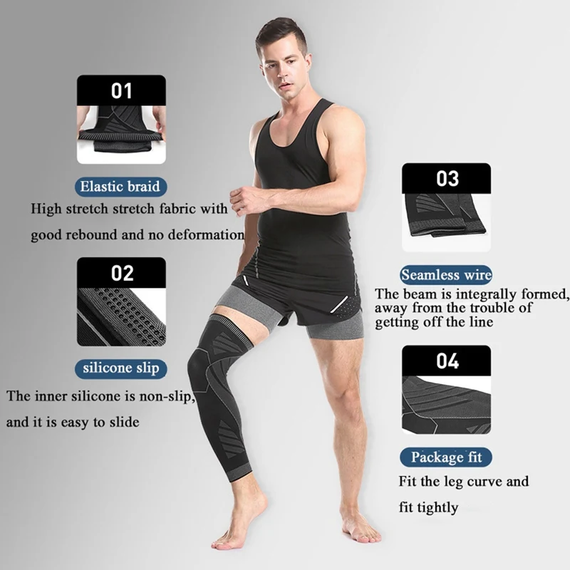 1 Pcs Multifunction Silicone Antiskid Breathable Long Knee Support Brace Leg Sleeve Running Basketball Leg Support Football Gear