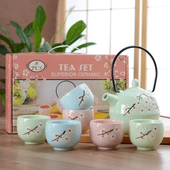 

Japanese retro ceramic kungfu ceremony tea set snowflake glaze hand painted pot cup teapot teacup wedding gift porcelain teaware